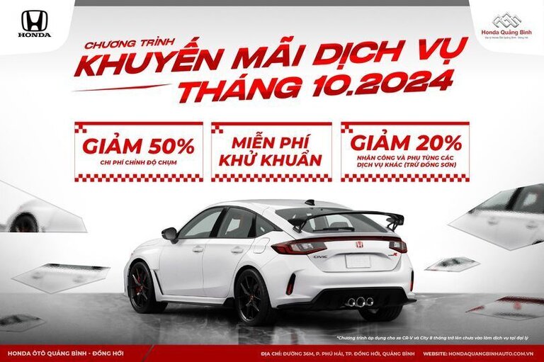 CHƯƠNG TRÌNH KHUYẾN MÃI DỊCH VỤ THÁNG 10/2024 TẠI HONDA ÔTÔ QUẢNG BÌNH - ĐỒNG HỚI