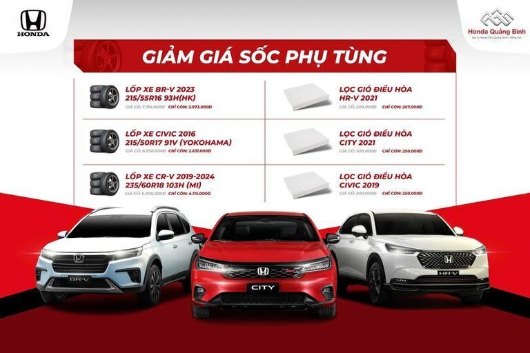 CHƯƠNG TRÌNH KHUYẾN MÃI PHỤ TÙNG GIÁ SỐC TẠI HONDA  ÔTÔ QUẢNG BÌNH:  CHĂM SÓC XẾ YÊU - ƯU ĐÃI ĐẶC BIỆT